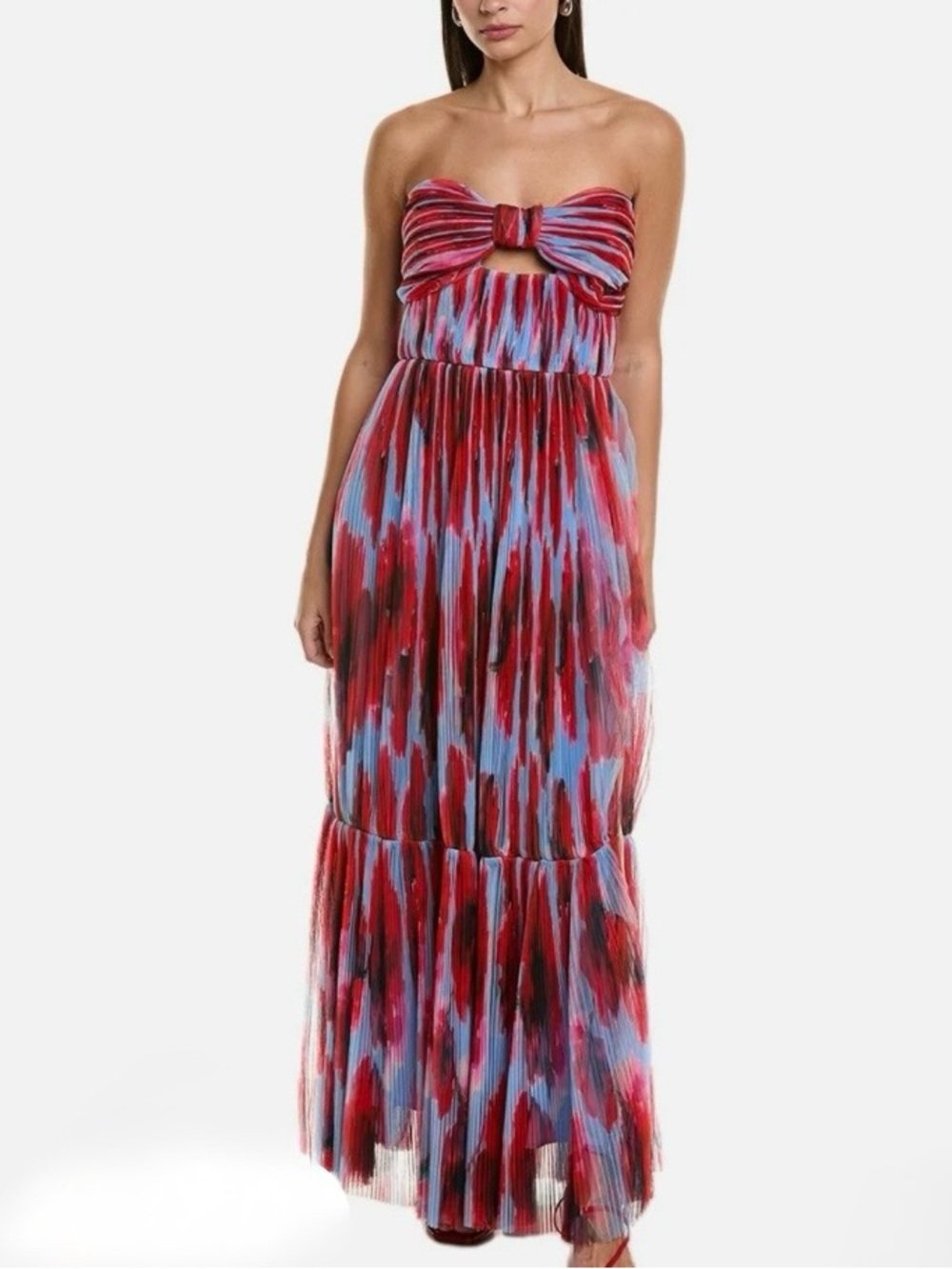 Hutch Micah Strapless Cutout Gown Size 4 Red Blue Tulle Maxi Dress